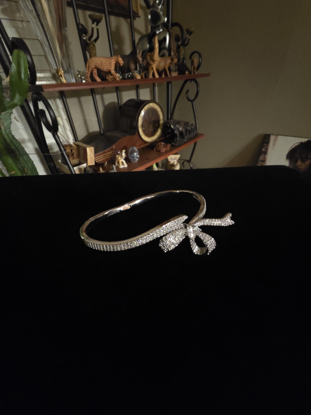 Crystal Bow Silver-Tone Bangle Bracelet - Women's Jewelry